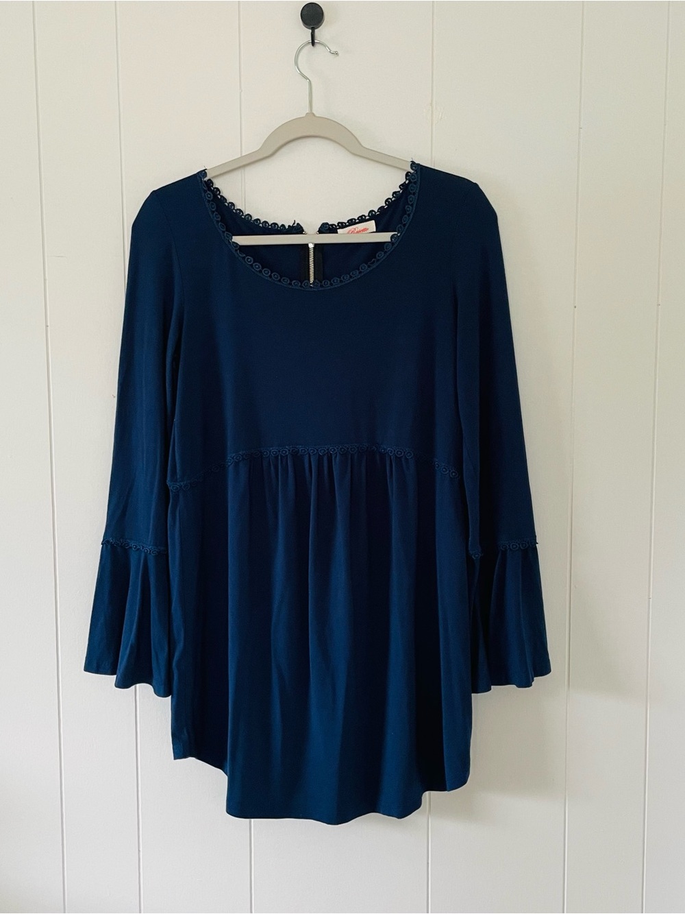 Women's Navy Long-Sleeve Babydoll Blouse